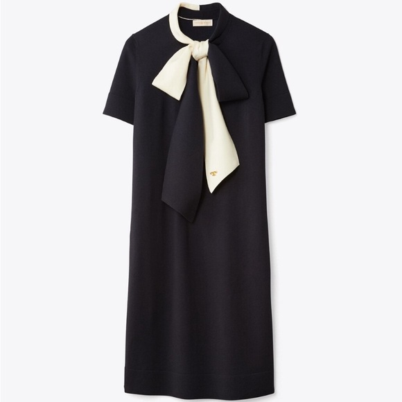 Tory Burch Dresses & Skirts - TORY BURCH SHORT SLEEVE BOW SWEATER DRESS NAVY IVORY LARGE